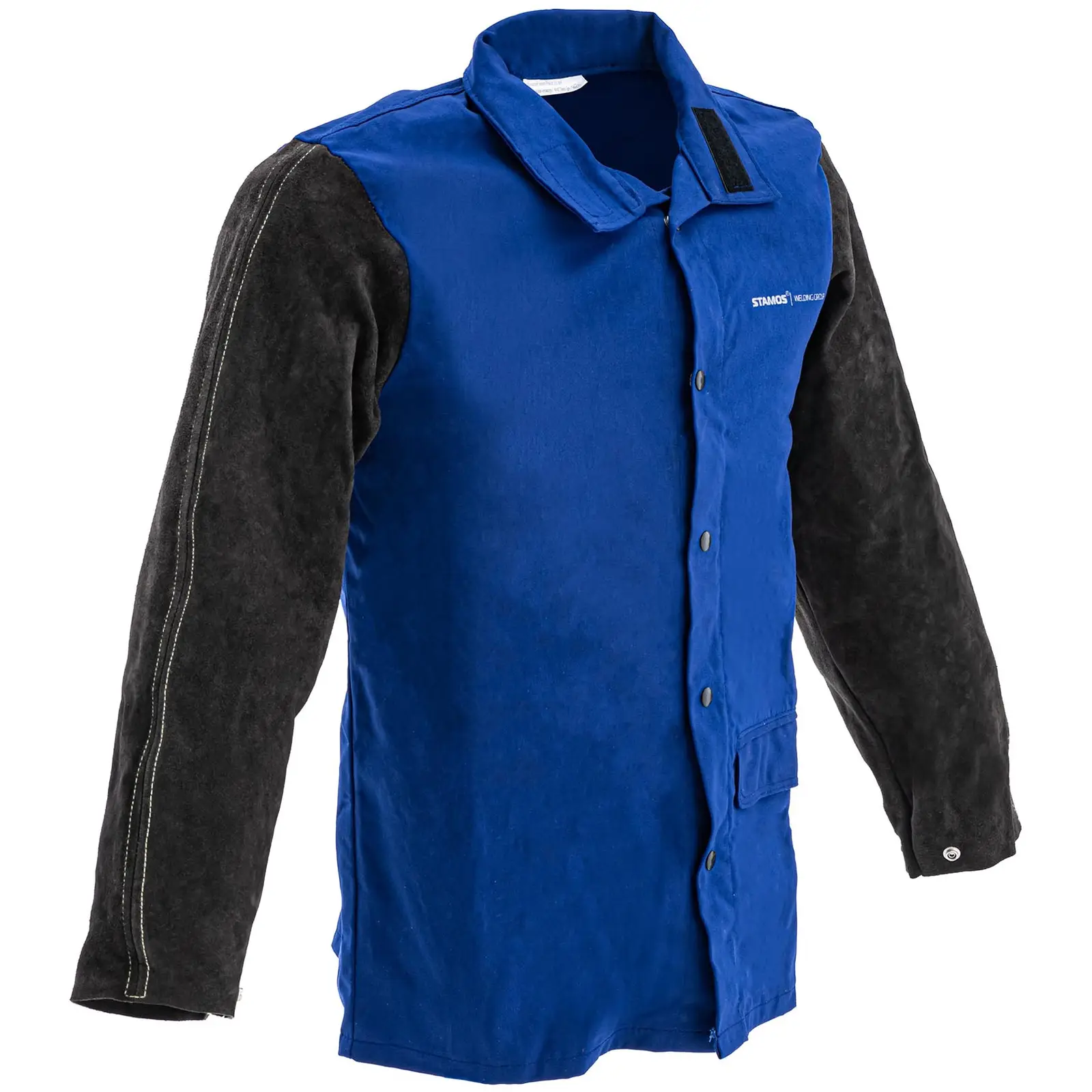 Welding Jacket - iz bombažnega satena / govejega cepljenega usnja - velikost L - črna / modra
