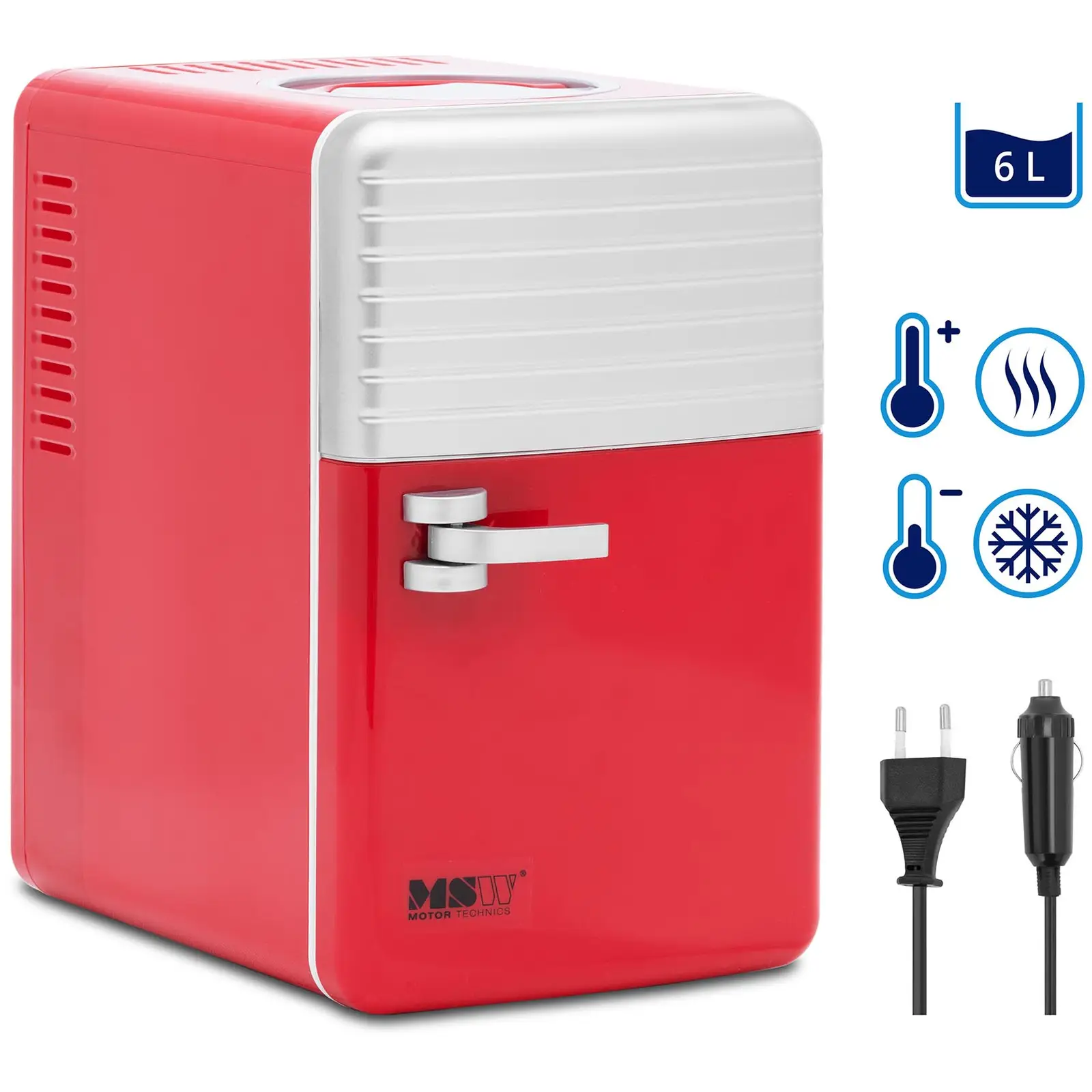 Mini hladilnik 12 V / 230 V - aparat 2 v 1 s funkcijo ohranjanja toplote - 6 L - Rdeča/srebrna